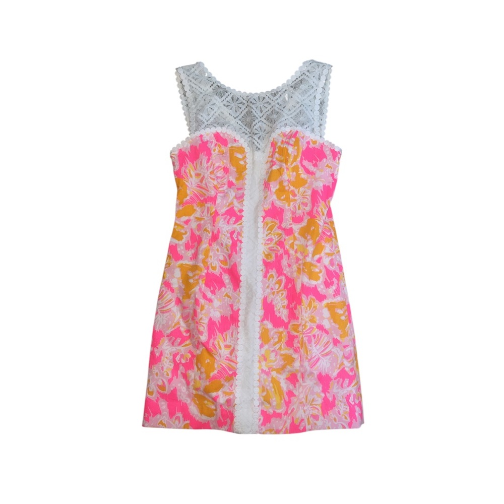 Floral Pink and Yellow Dress with Lace Detail